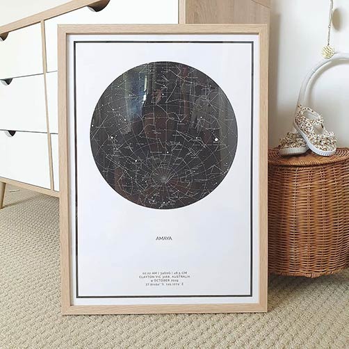 star map sample photo with wooden frame